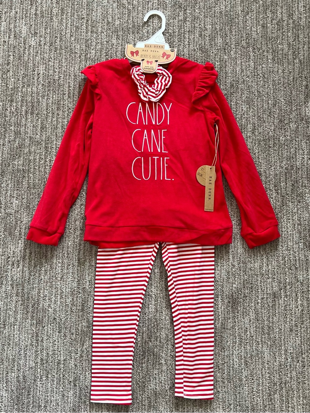 NWT Rae Dunn Candy Cane Cutie Girls Outfit Size 6x